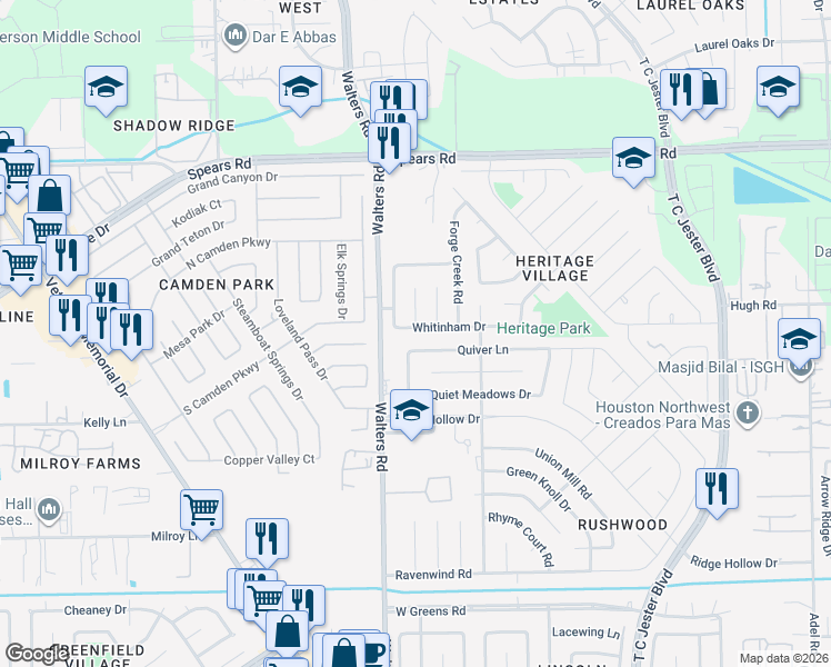 map of restaurants, bars, coffee shops, grocery stores, and more near 12015 Diane Lane in Houston