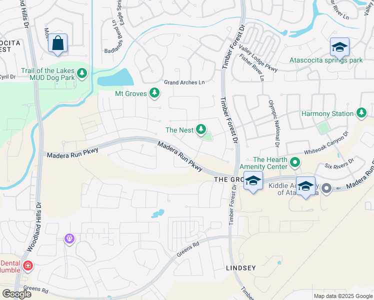 map of restaurants, bars, coffee shops, grocery stores, and more near 16819 Beechwood Forest Way in Humble