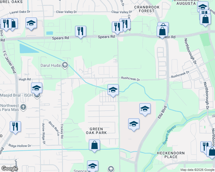 map of restaurants, bars, coffee shops, grocery stores, and more near 12002 Jillian Crossing Drive in Houston