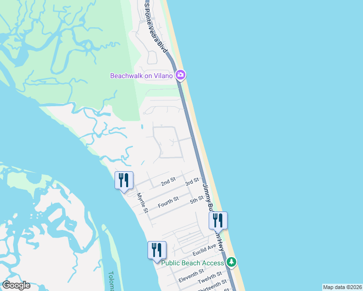 map of restaurants, bars, coffee shops, grocery stores, and more near 3200 Seagate Lane South in St. Augustine