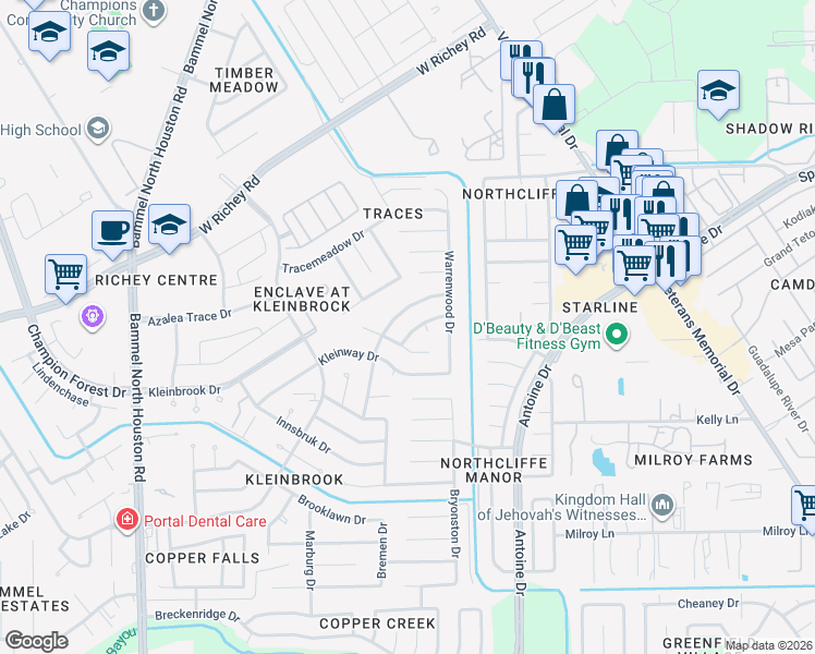 map of restaurants, bars, coffee shops, grocery stores, and more near 4318 Green Orchard Drive in Houston
