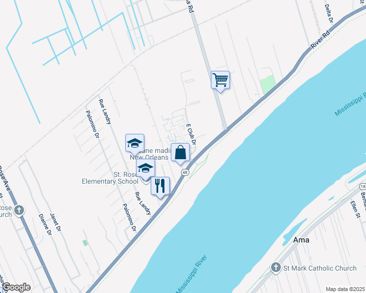 map of restaurants, bars, coffee shops, grocery stores, and more near 1 Pine Lane in Saint Rose