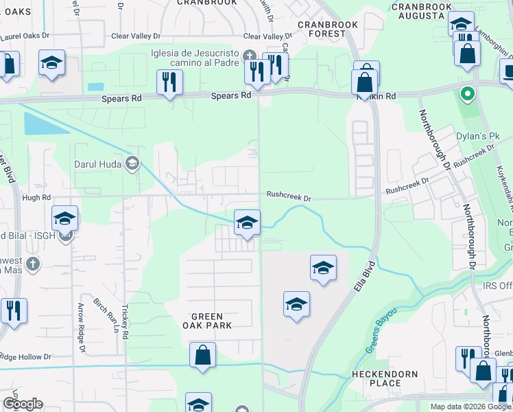 map of restaurants, bars, coffee shops, grocery stores, and more near 12006 Jillian Crossing Drive in Houston