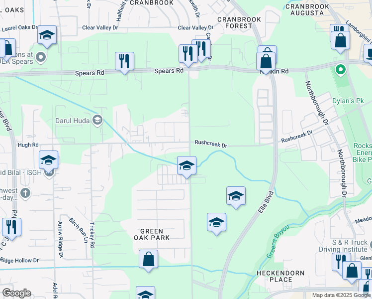 map of restaurants, bars, coffee shops, grocery stores, and more near 12002 Jillian Crossing Drive in Houston