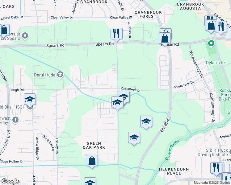 map of restaurants, bars, coffee shops, grocery stores, and more near 12002 Jillian Crossing Drive in Houston