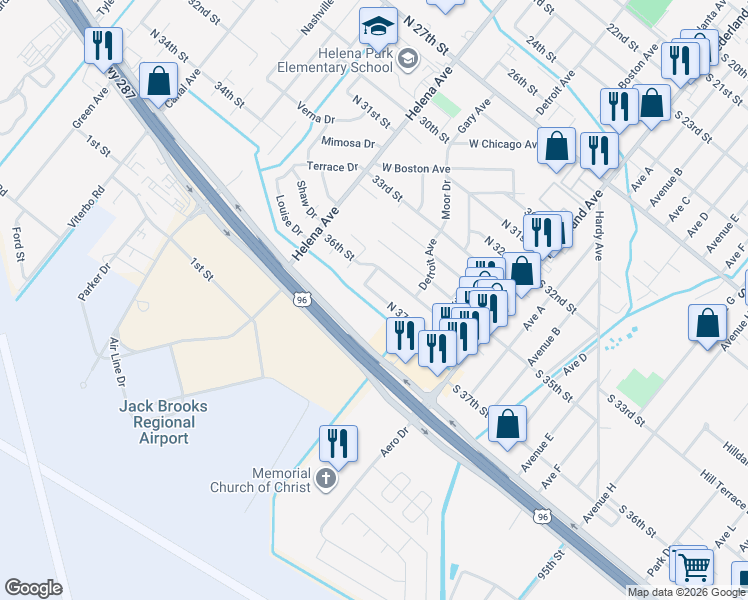 map of restaurants, bars, coffee shops, grocery stores, and more near 507 N 37th St in Nederland