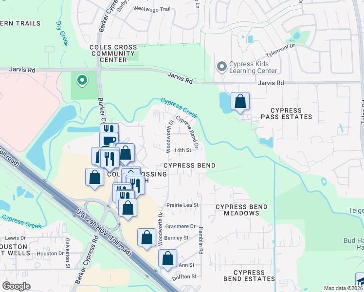 map of restaurants, bars, coffee shops, grocery stores, and more near 16214 14th Street in Cypress