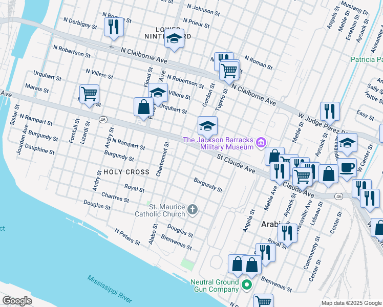 map of restaurants, bars, coffee shops, grocery stores, and more near 6019 El Dorado Street in New Orleans
