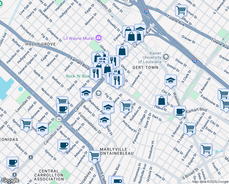 map of restaurants, bars, coffee shops, grocery stores, and more near in New Orleans
