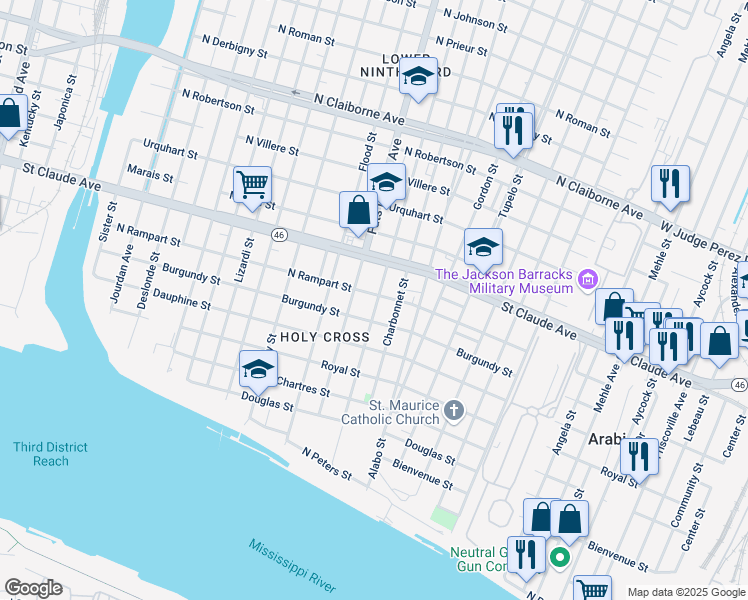map of restaurants, bars, coffee shops, grocery stores, and more near 943 Lamanche Street in New Orleans