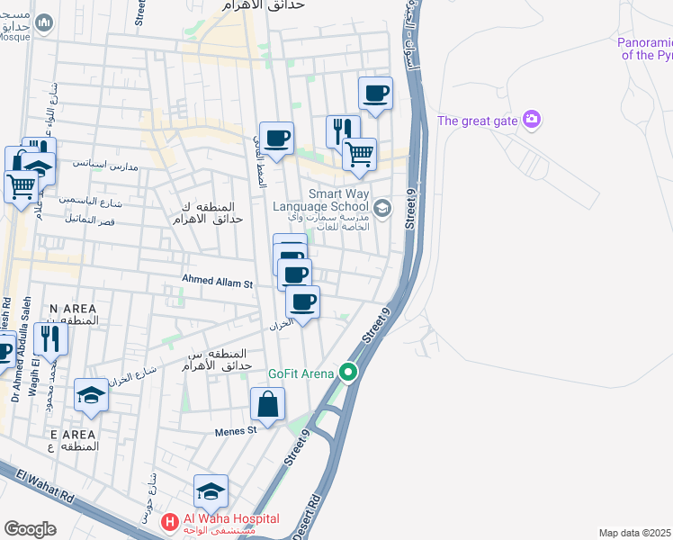 map of restaurants, bars, coffee shops, grocery stores, and more near in Pyramids Gardens