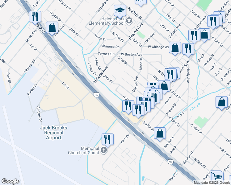 map of restaurants, bars, coffee shops, grocery stores, and more near 507 North 37th Street in Nederland