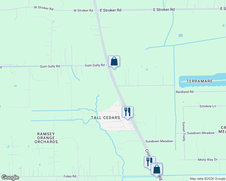map of restaurants, bars, coffee shops, grocery stores, and more near 223 Reidland Street in Crosby