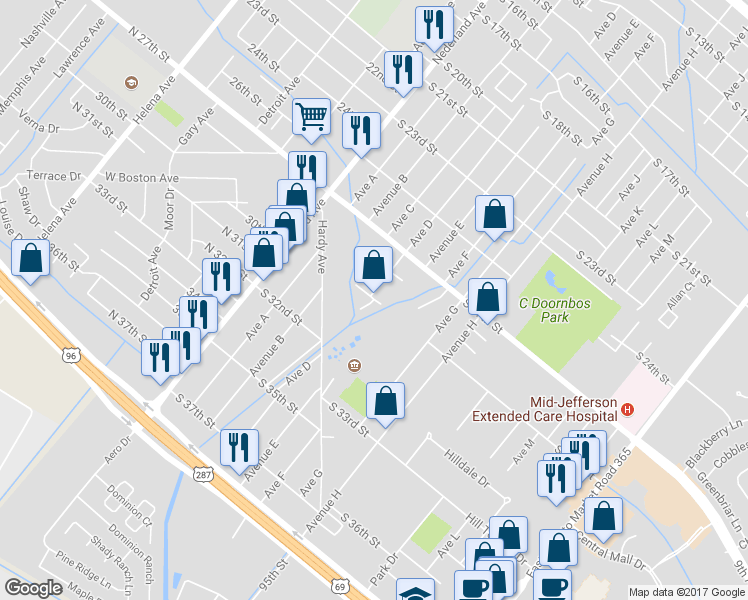 map of restaurants, bars, coffee shops, grocery stores, and more near 2903 Ave D in Nederland