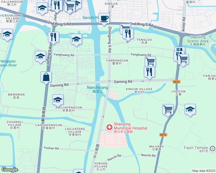 map of restaurants, bars, coffee shops, grocery stores, and more near Zhong Xing Nan Lu in Shao Xing Shi