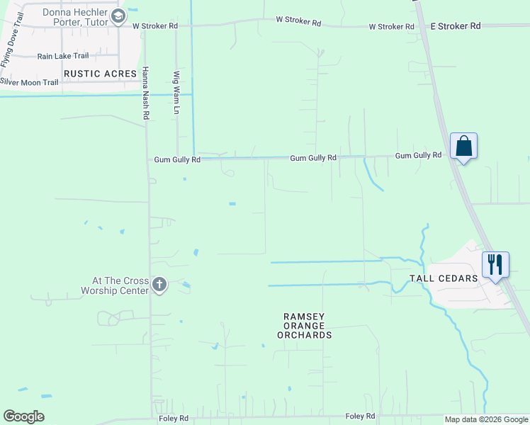 map of restaurants, bars, coffee shops, grocery stores, and more near 713 Gum Gully Road in Crosby