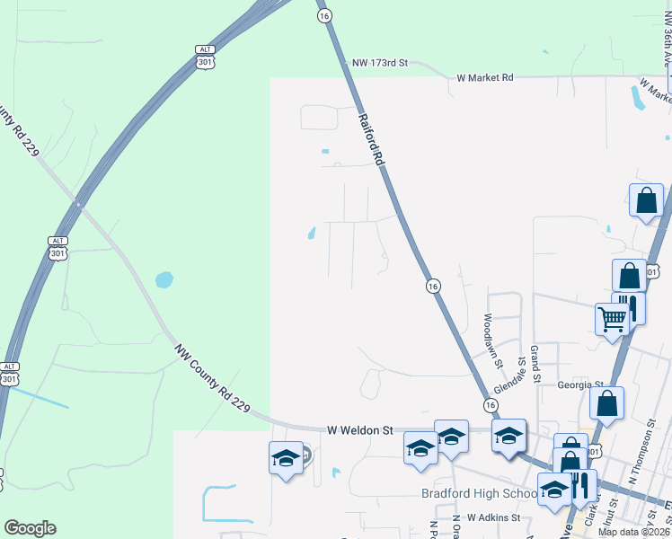 map of restaurants, bars, coffee shops, grocery stores, and more near 1396 Debra Street in Starke