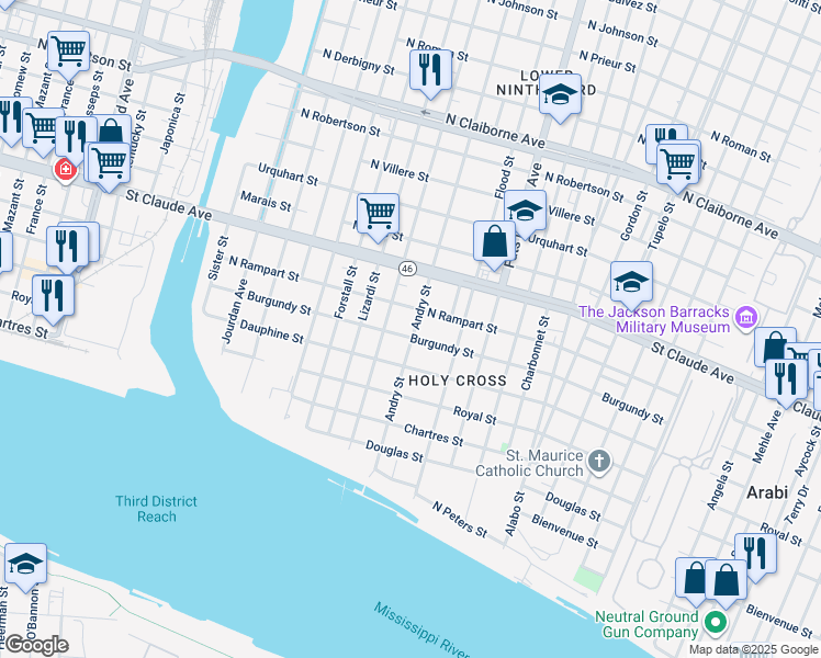 map of restaurants, bars, coffee shops, grocery stores, and more near 8 Dauphine Street in New Orleans