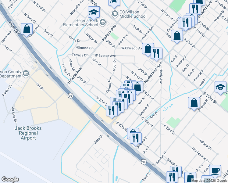 map of restaurants, bars, coffee shops, grocery stores, and more near 312 35th Street in Nederland
