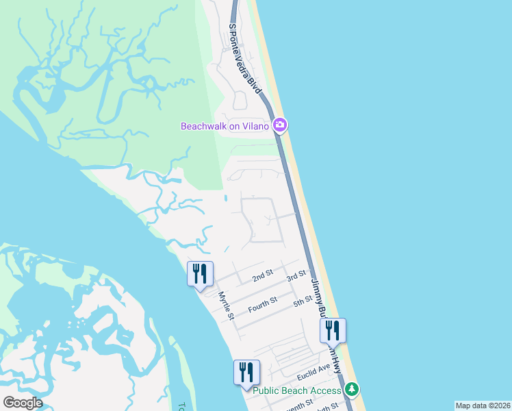 map of restaurants, bars, coffee shops, grocery stores, and more near 4602 Sandcastle Circle in St. Augustine