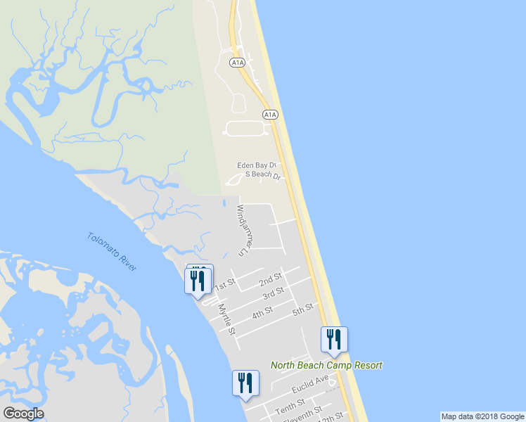map of restaurants, bars, coffee shops, grocery stores, and more near 4602 Sandcastle Circle in St. Augustine