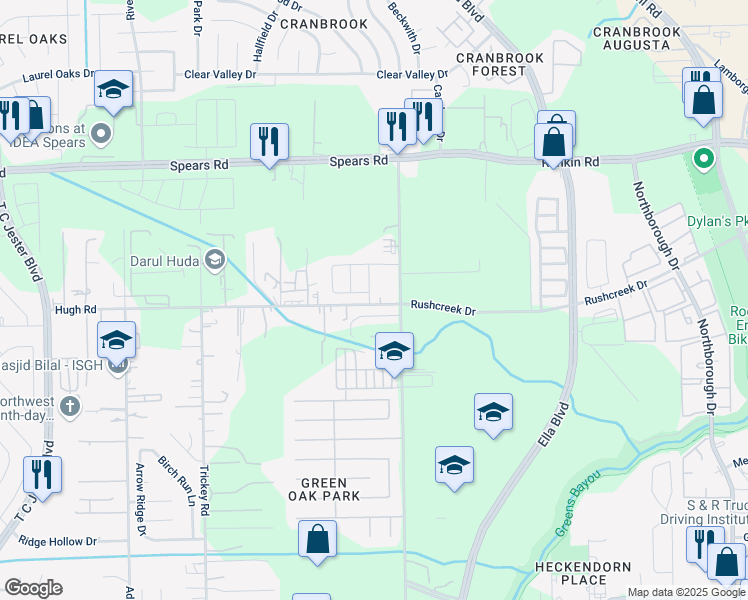 map of restaurants, bars, coffee shops, grocery stores, and more near 12002 Jillian Crossing Drive in Houston