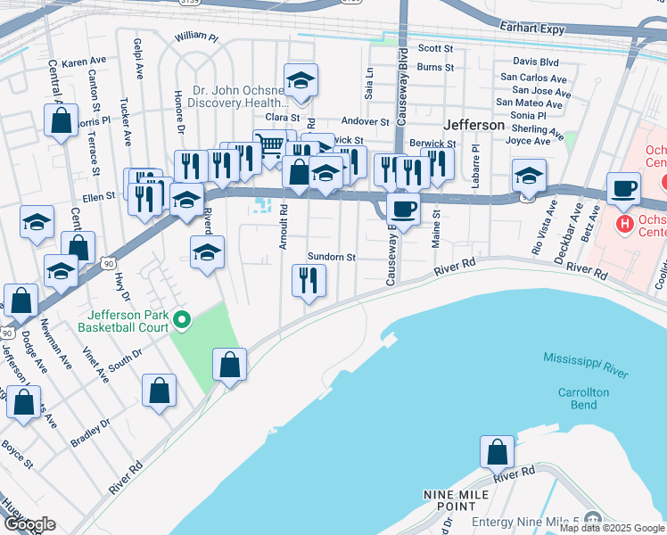 map of restaurants, bars, coffee shops, grocery stores, and more near in New Orleans