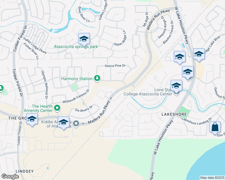 map of restaurants, bars, coffee shops, grocery stores, and more near 16651 Polletts Cove Road in Atascocita
