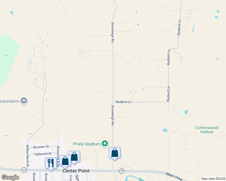 map of restaurants, bars, coffee shops, grocery stores, and more near 203 Stoneleigh Road in Center Point