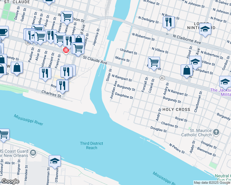 map of restaurants, bars, coffee shops, grocery stores, and more near 718 Deslonde Street in New Orleans