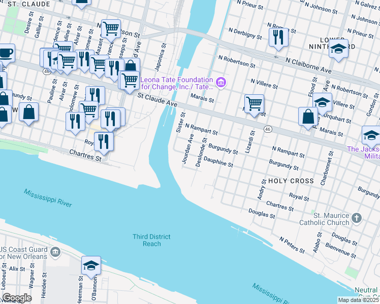 map of restaurants, bars, coffee shops, grocery stores, and more near 839 Jourdan Avenue in New Orleans