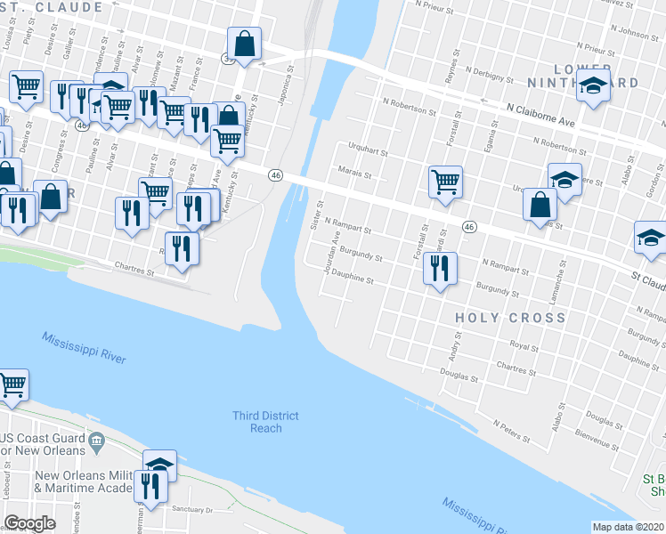 map of restaurants, bars, coffee shops, grocery stores, and more near 839 Jourdan Avenue in New Orleans