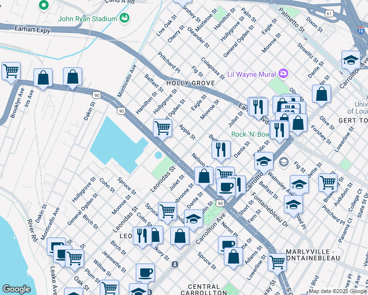 map of restaurants, bars, coffee shops, grocery stores, and more near 8637 Nelson Street in New Orleans