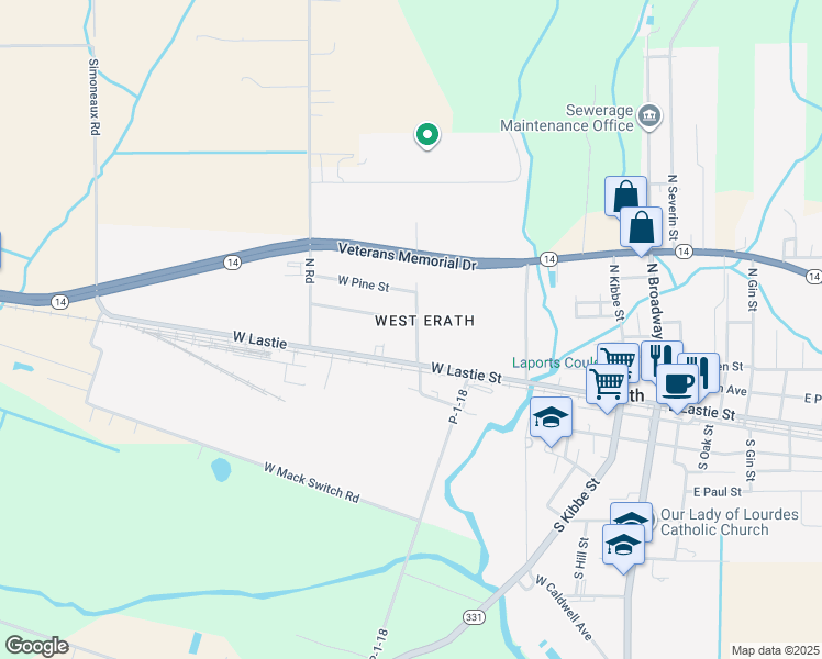 map of restaurants, bars, coffee shops, grocery stores, and more near 701 Beau Chene Street in Erath