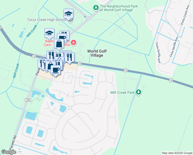 map of restaurants, bars, coffee shops, grocery stores, and more near 3621 Citara Court in St. Augustine