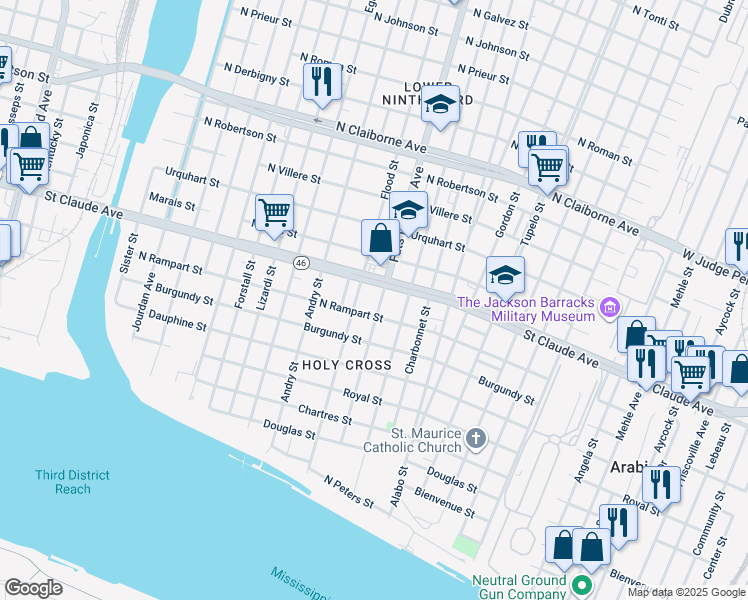 map of restaurants, bars, coffee shops, grocery stores, and more near in New Orleans