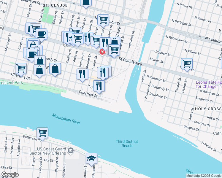 map of restaurants, bars, coffee shops, grocery stores, and more near in New Orleans