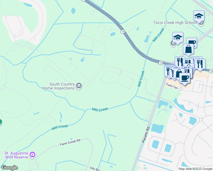 map of restaurants, bars, coffee shops, grocery stores, and more near 1455 Barrington Circle in St. Augustine
