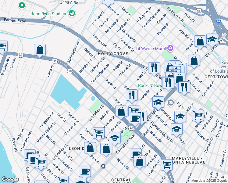 map of restaurants, bars, coffee shops, grocery stores, and more near in New Orleans