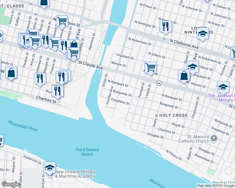 map of restaurants, bars, coffee shops, grocery stores, and more near 839 Jourdan Avenue in New Orleans