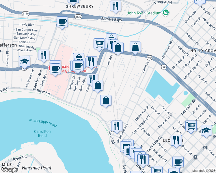 map of restaurants, bars, coffee shops, grocery stores, and more near 100-498 Industrial Ave in Jefferson