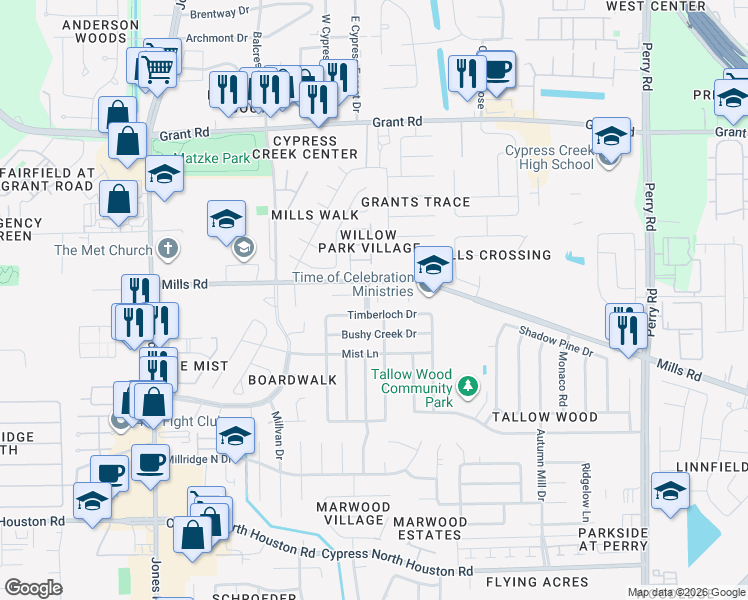 map of restaurants, bars, coffee shops, grocery stores, and more near 10370 Solitaire Circle in Houston