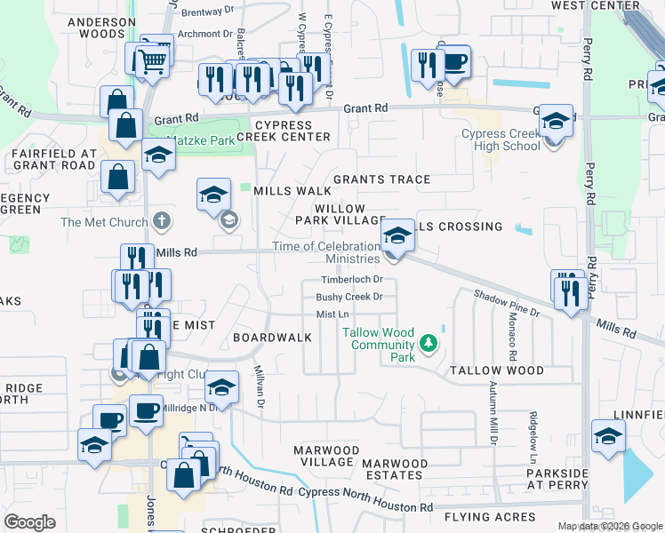 map of restaurants, bars, coffee shops, grocery stores, and more near 10370 Solitaire Circle in Houston
