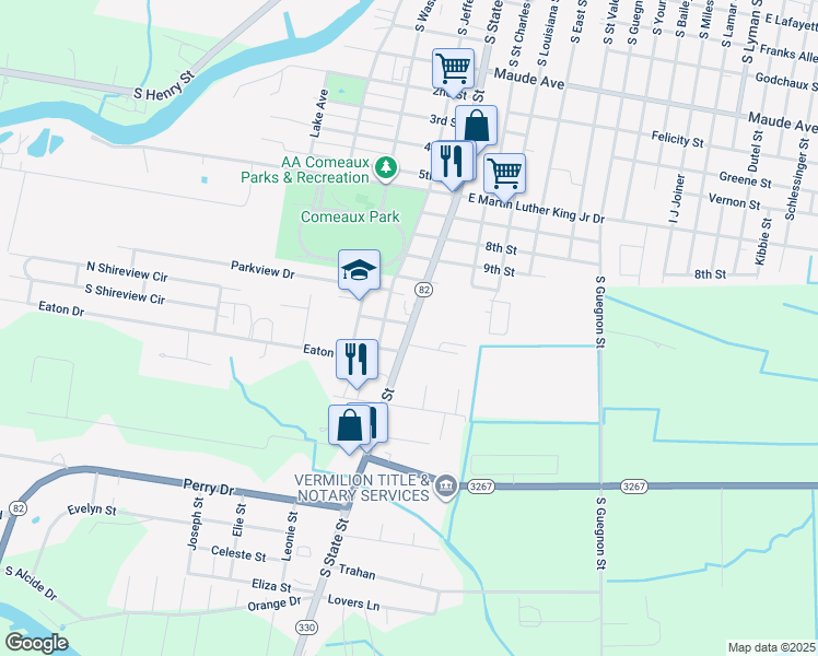 map of restaurants, bars, coffee shops, grocery stores, and more near 1500 Abshire Drive in Abbeville