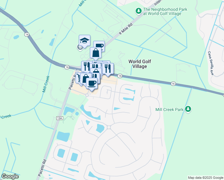 map of restaurants, bars, coffee shops, grocery stores, and more near 12 Mercutio Lane in St. Augustine