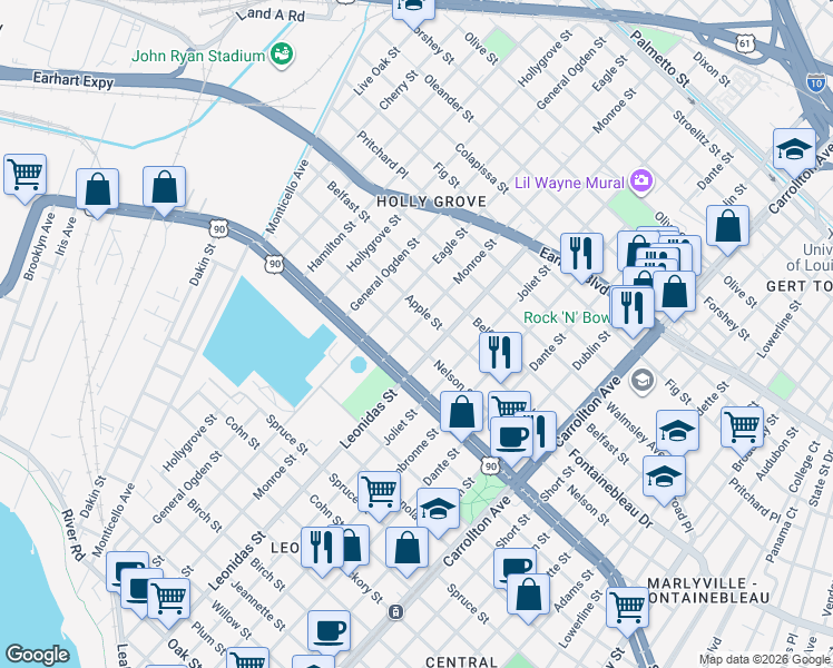map of restaurants, bars, coffee shops, grocery stores, and more near 8637 Nelson Street in New Orleans