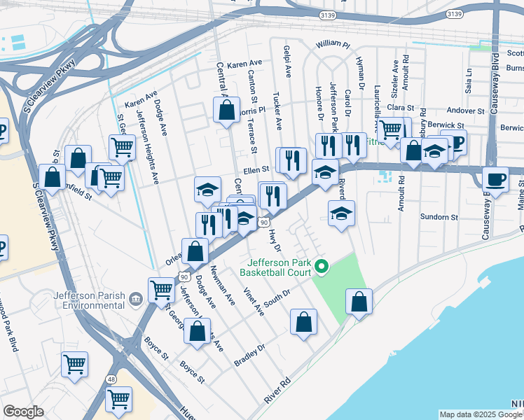 map of restaurants, bars, coffee shops, grocery stores, and more near 518 Terrace St in Jefferson