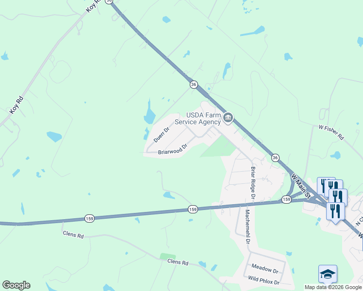 map of restaurants, bars, coffee shops, grocery stores, and more near 207 Briarwood Drive in Bellville