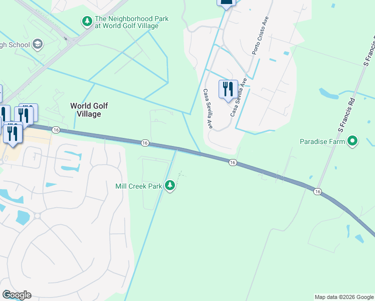 map of restaurants, bars, coffee shops, grocery stores, and more near 4873 Florida 16 in St. Augustine