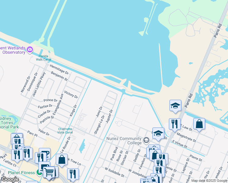 map of restaurants, bars, coffee shops, grocery stores, and more near 9101 Amour Drive in Chalmette